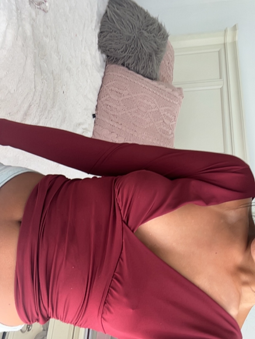 Women’s Long Sleeve Deep V Wrap Top - Burgundy